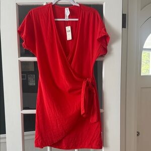 Anthropologie Red Wrap Dress with Side Tie